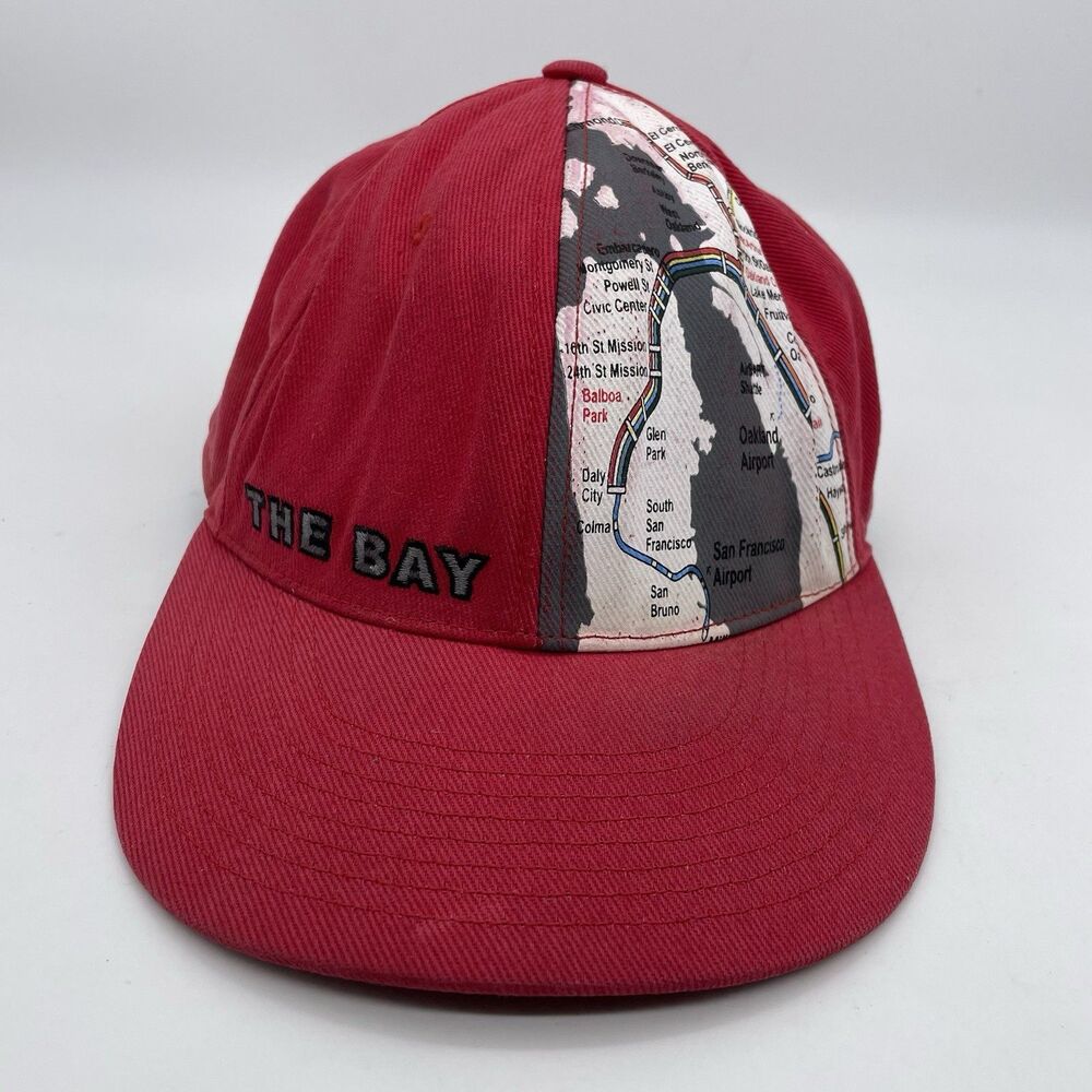 West Coast Novelty The Bay Hat / Cap Men’s 7.5 Red Embroidered Bart Map Oakland